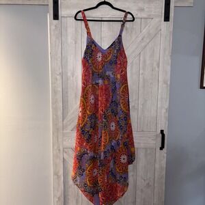 MLLE GABRIELLE Women's 2XL Handkerchief‎ Hem Chiffon Floral Sundress Artsy Flowy